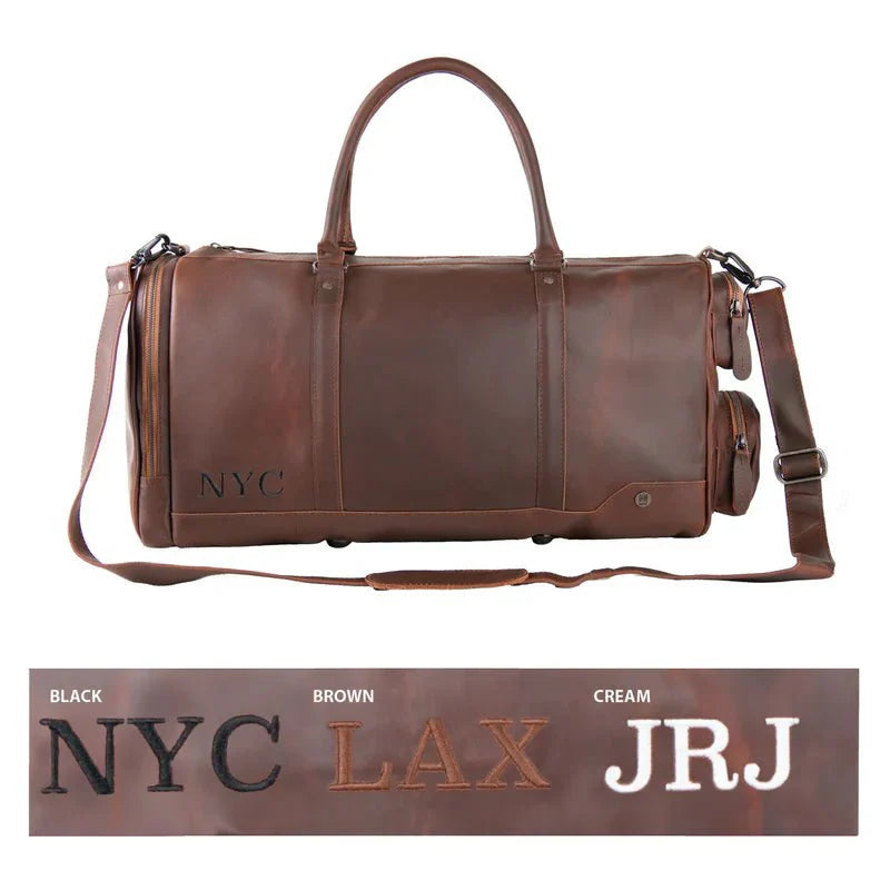 Monogrammed Luxury Leather Duffle Bag - Duffel Bags - GroomsDay