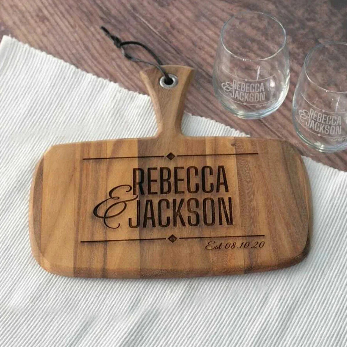 Couples Wine & Cheese Set - Design: N2 - Cutting Board - GroomsDay