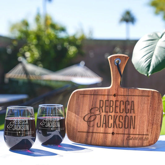 Couples Wine & Cheese Set - Design: N2 - Cutting Board - GroomsDay