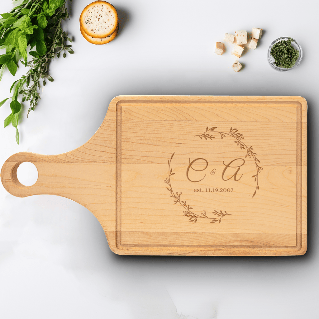 Couples Chronicle Maple Paddle Cutting Board - Anniversary Cutting Board - GroomsDay