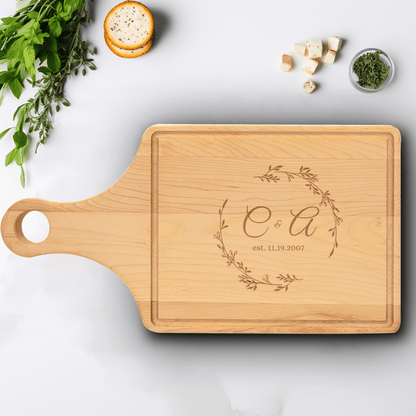 Couples Chronicle Maple Paddle Cutting Board - Anniversary Cutting Board - GroomsDay