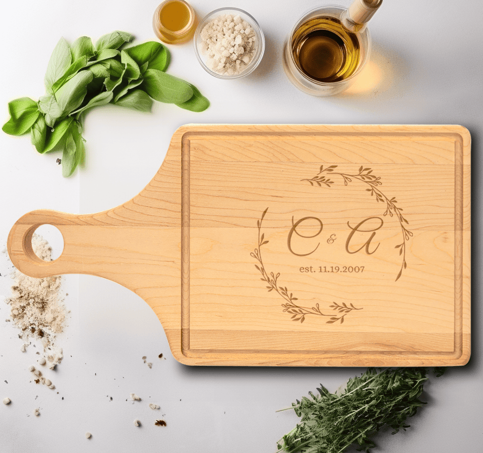 Couples Chronicle Maple Paddle Cutting Board - Anniversary Cutting Board - GroomsDay