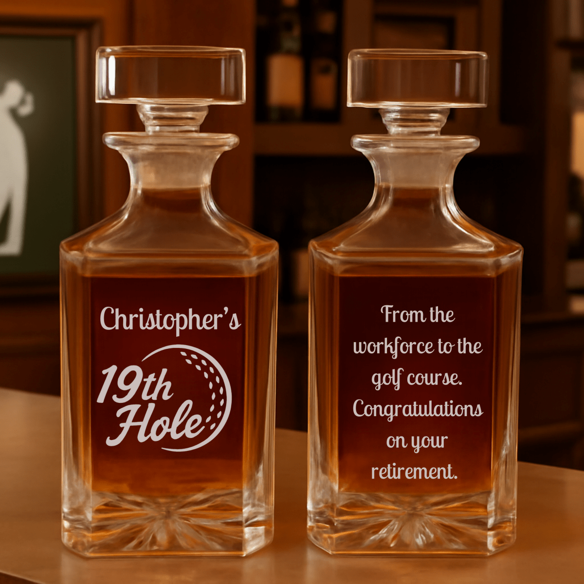 Unique Personalized The 19th Hole Reserve Decanter Customized Retirement Gifts for Men by Groovy Guy