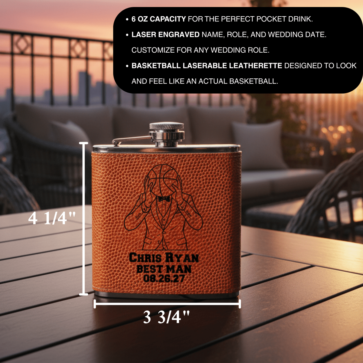 Fab Five Groomsmen Flask - Basketball - GroomsDay