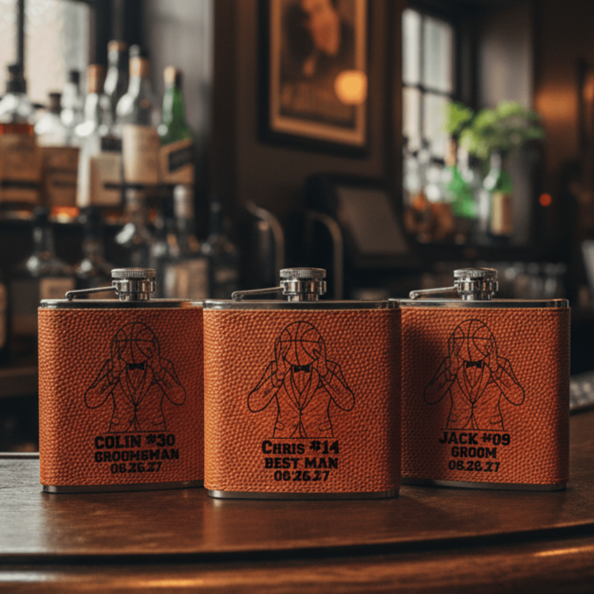Fab Five Groomsmen Flask - Basketball - GroomsDay