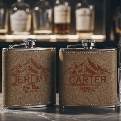 Leather Wrapped Groomsmen Flask - Groomsmen - GroomsDay