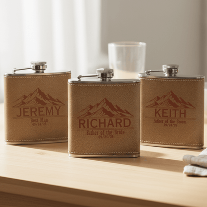 Leather Wrapped Groomsmen Flask - Groomsmen - GroomsDay