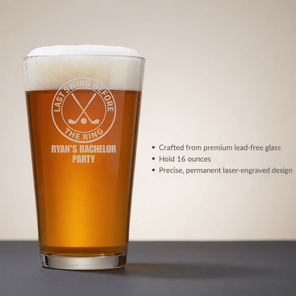 Last Swing Bachelor Pint Glass - Golf - GroomsDay