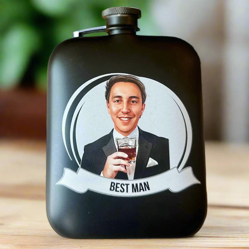 Funny Groomsmen Flask with Caricature