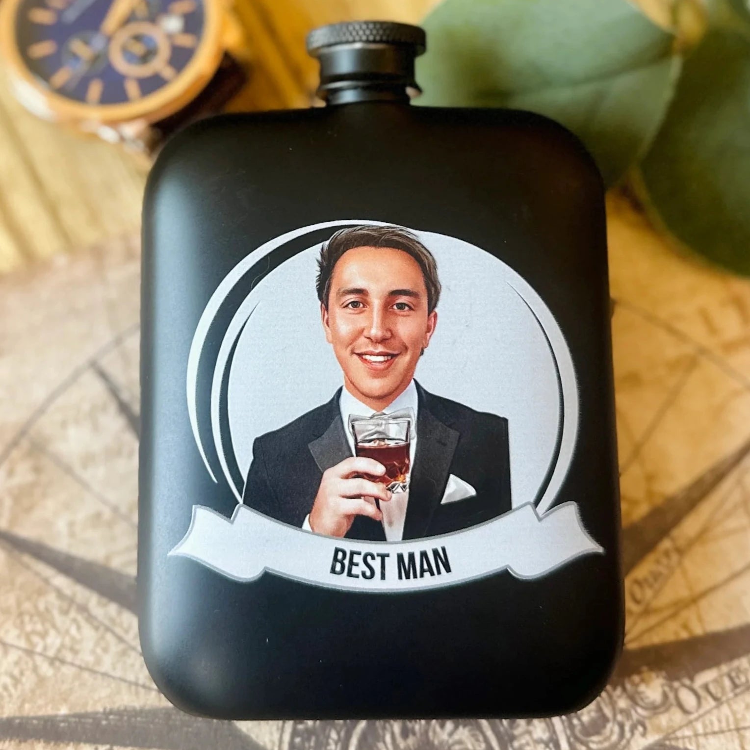 Funny Groomsmen Flask with Caricature