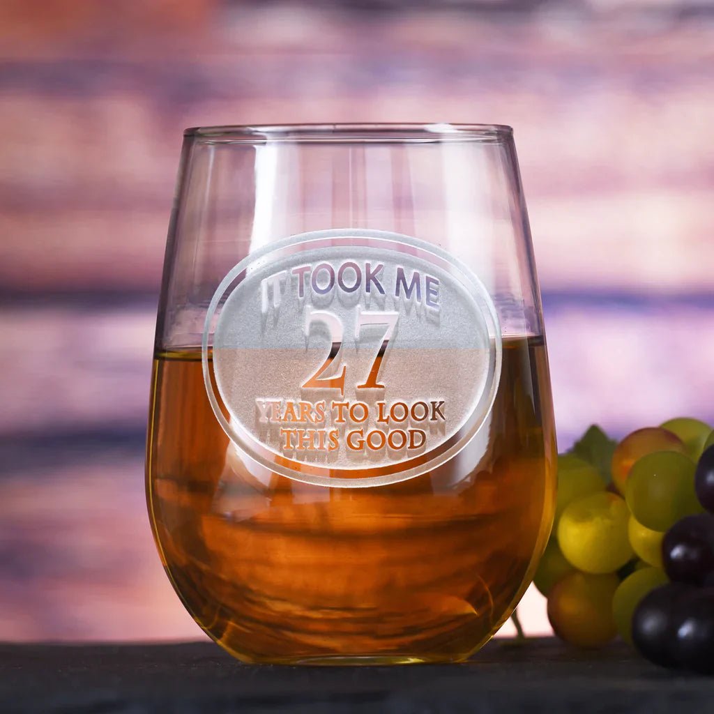 Engraved Birthday Stemless Wine Glass