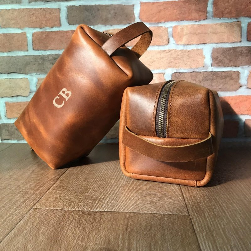 Personalized Leather Dopp Kitt Brown