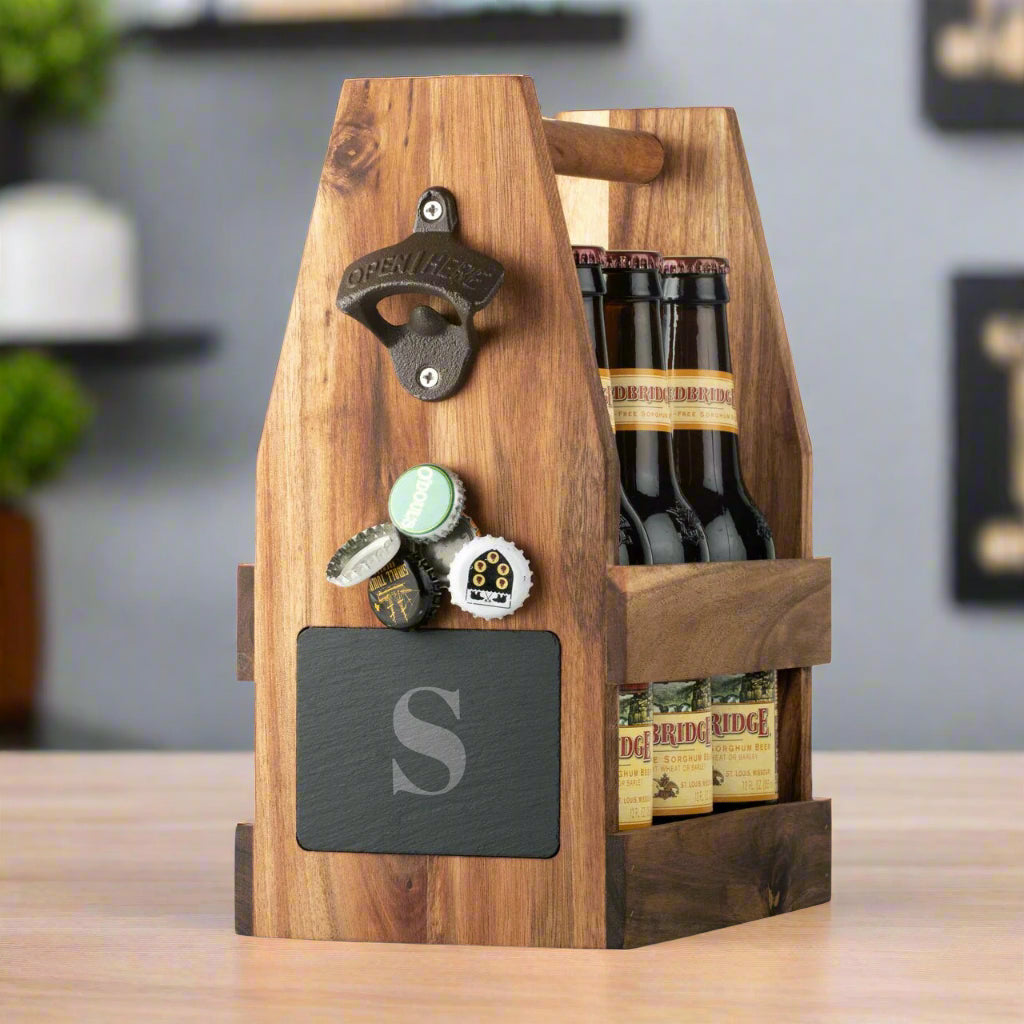 Personalized Wood Beer Carrier / Holder with Bottle Opener