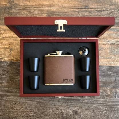 Leather Flask Gift Set for groomsmen