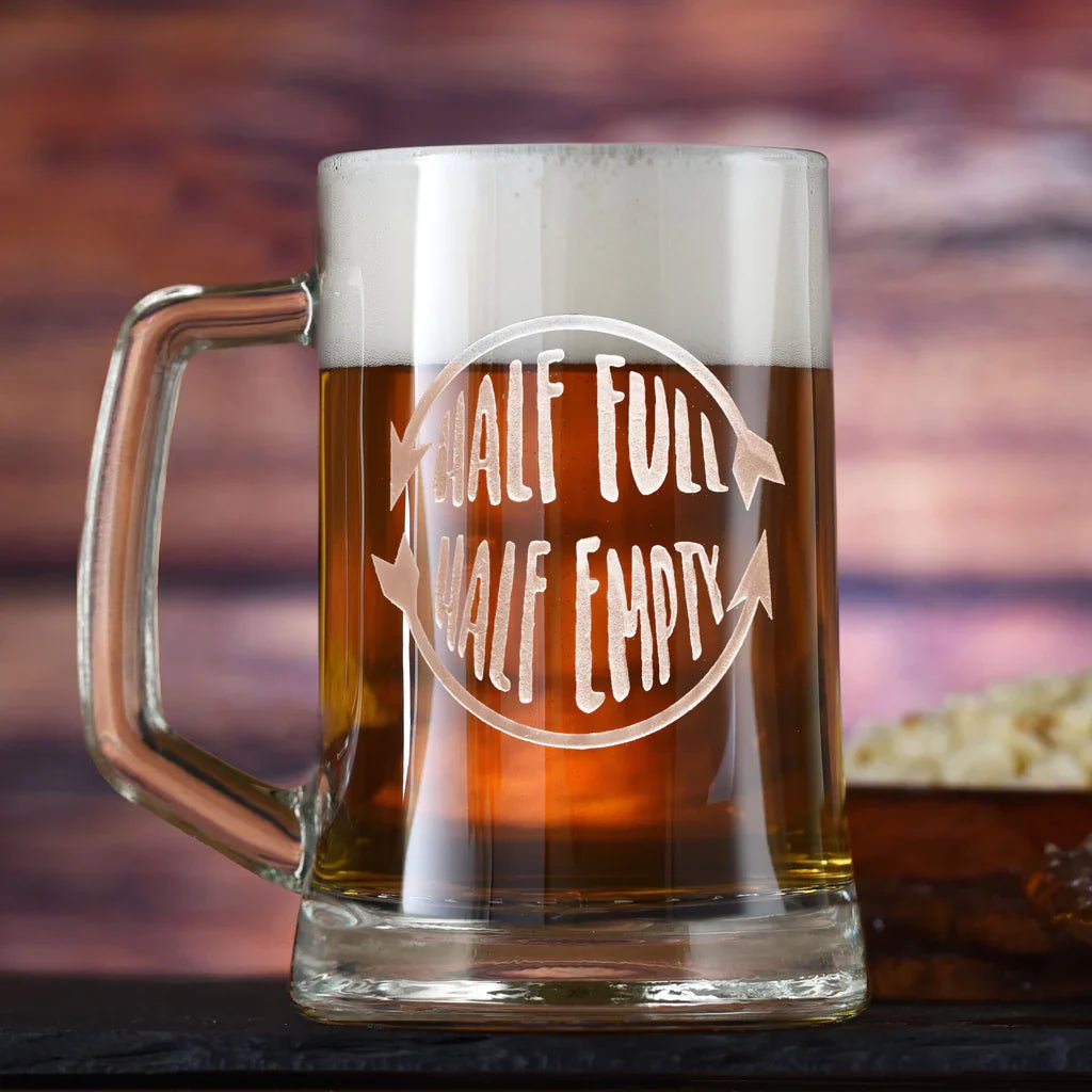 Glass Half Full Half Empty Beer Mug