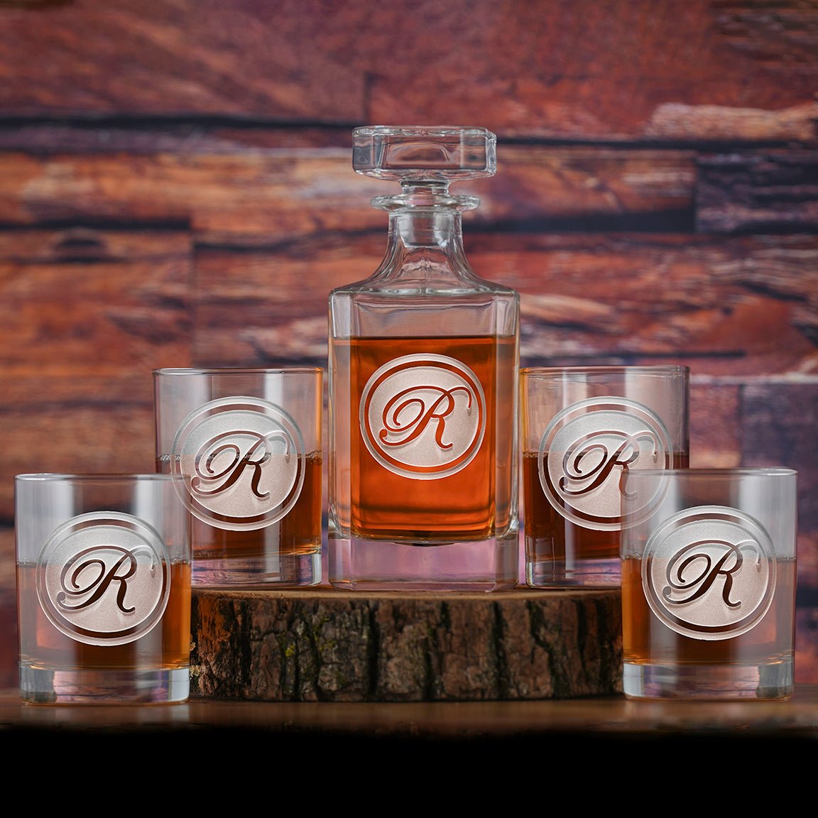 Monogram Man Whiskey Decanter Set Script