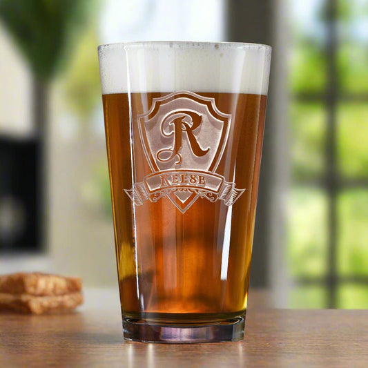 Personalized Shield Pint Glass - pint glass - GroomsDay