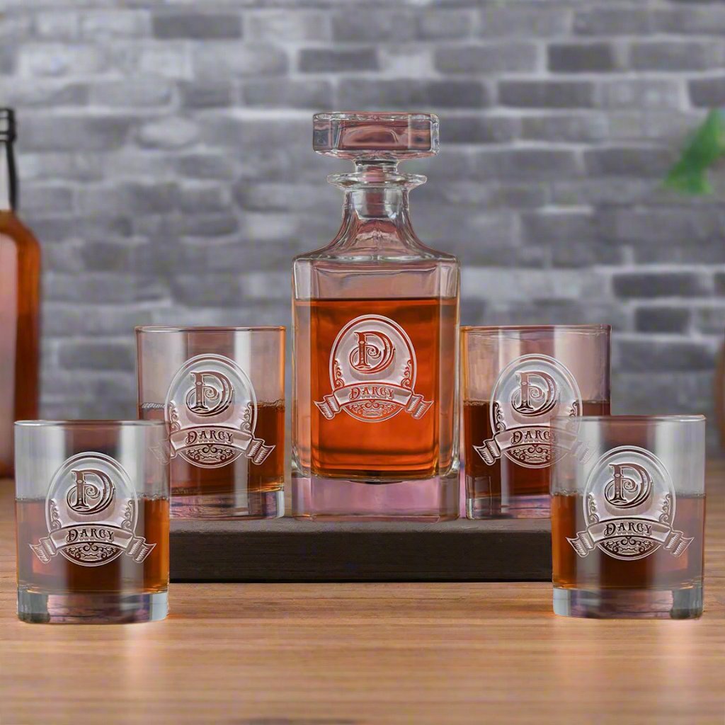 Personalized Bourbon Decanter and Glasses Gift Set Name 