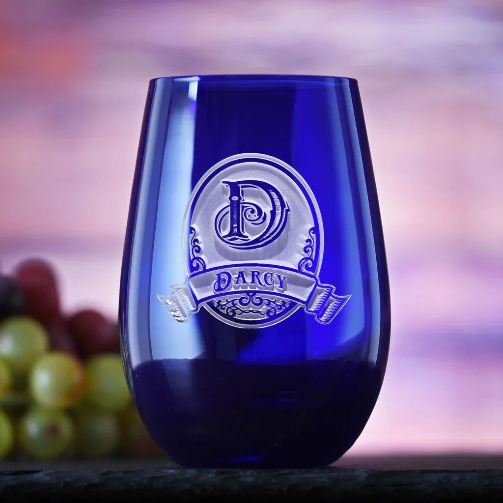 Blue Stemless Wine Glass