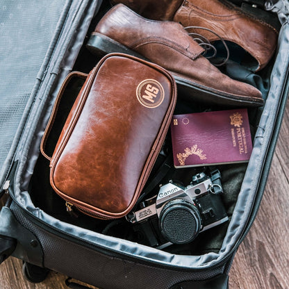 Leather Shaving Bag - Personalized Toiletry Bag - GroomsDay