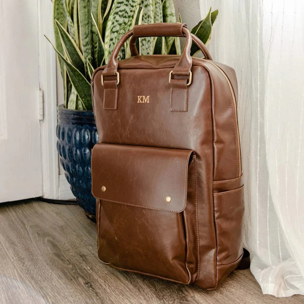 Unique Personalized Luxe Leather Laptop Backpack Customized Duffel Bags Gifts for Men by Groovy Guy