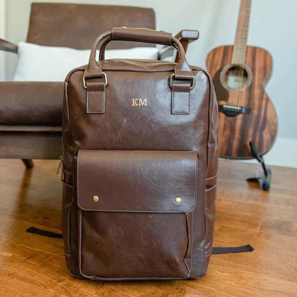 Unique Personalized Luxe Leather Laptop Backpack Customized Duffel Bags Gifts for Men by Groovy Guy
