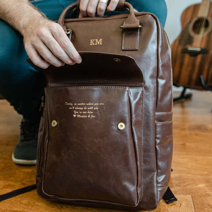 Unique Personalized Luxe Leather Laptop Backpack Customized Duffel Bags Gifts for Men by Groovy Guy