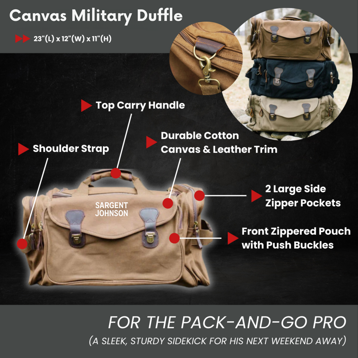Personalized heavy-duty military duffle bag with custom embroidered name and rugged canvas design
