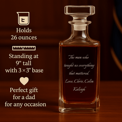 Personalized crystal whiskey decanter for Dad with engraved message