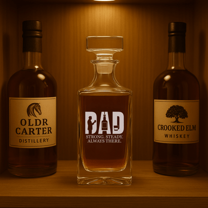 Personalized crystal whiskey decanter for Dad with engraved message