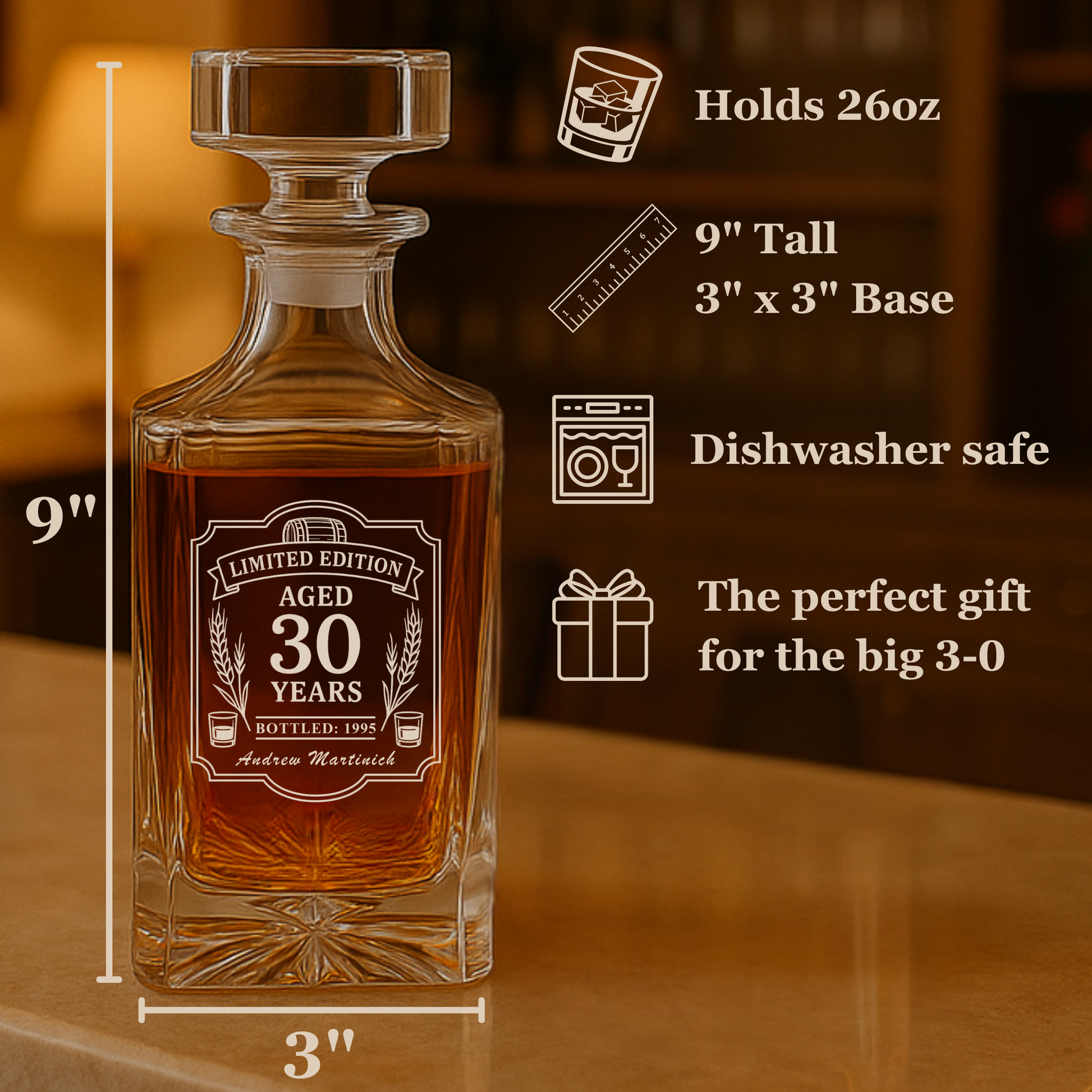 Custom 30th Birthday Decanter – Limited Edition Whiskey Gift for Him