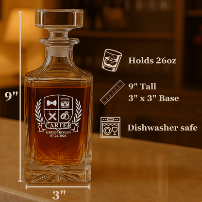 Wedding Party Crest Whiskey Decanter - Groomsmen Proposal - GroomsDay