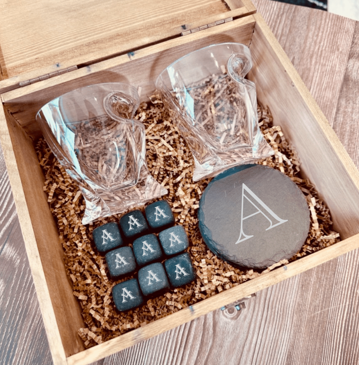 Elegant Personalized Whiskey Glass and Stones Set - Gift Set - GroomsDay
