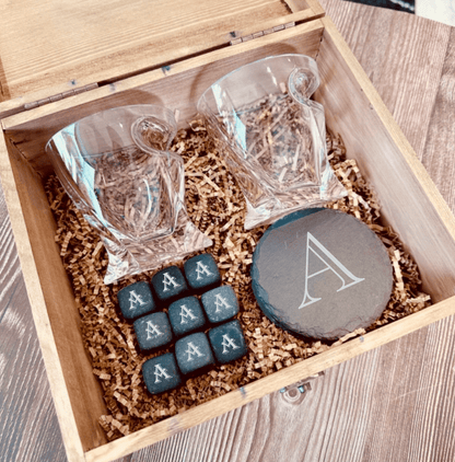 Elegant Personalized Whiskey Glass and Stones Set - Gift Set - GroomsDay