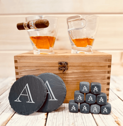 Elegant Personalized Whiskey Glass and Stones Set - Gift Set - GroomsDay