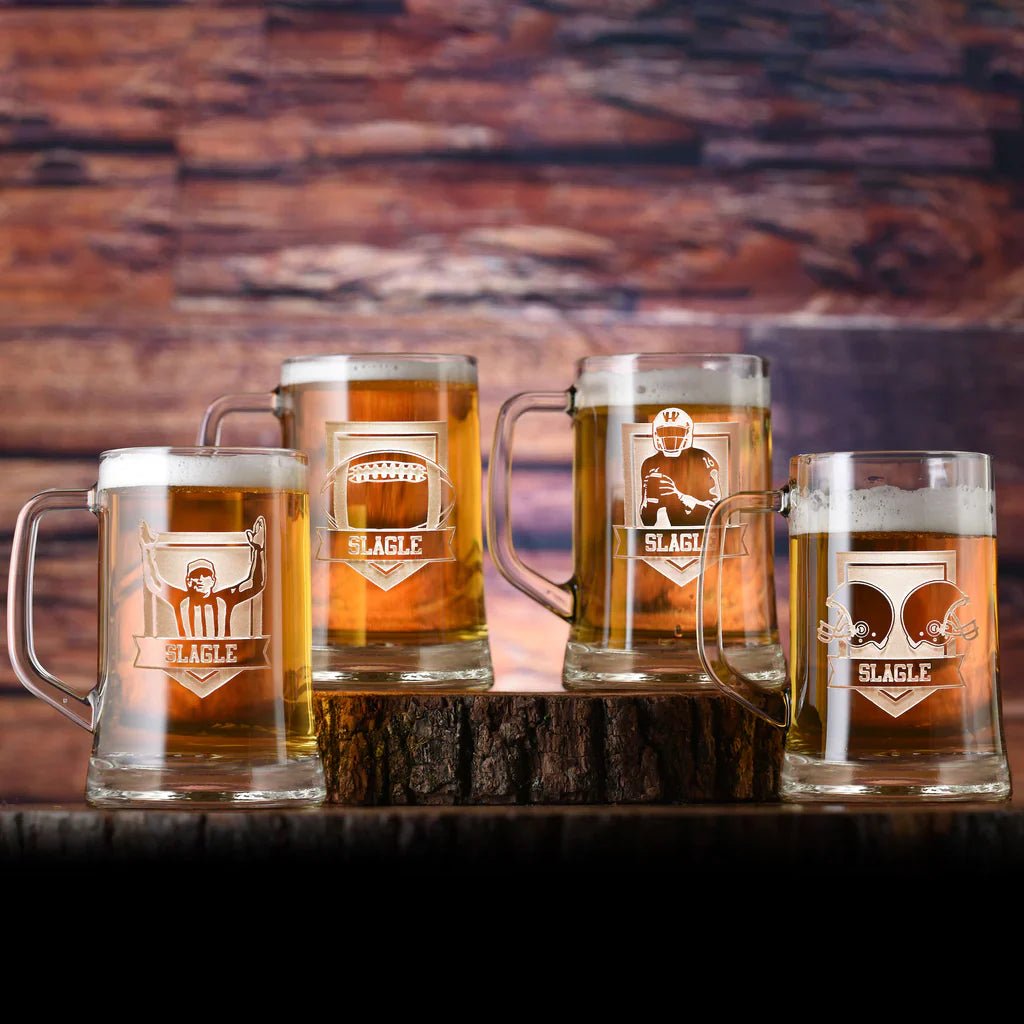 Football Fan Gift Mug Set of 4 | 23 oz Sports Beer Mugs