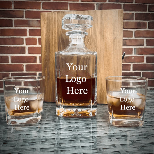 Custom Logo Decanter Box Set - Corporate Gift - GroomsDay