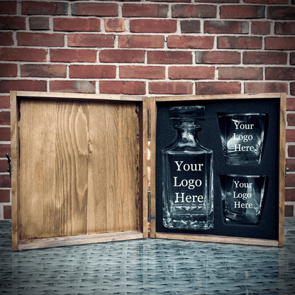 Custom Logo Decanter Box Set - Corporate Gift - GroomsDay