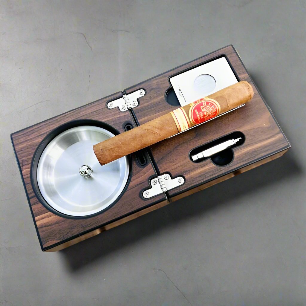 Personalized Wood Cigar Foldable Ashtray Open