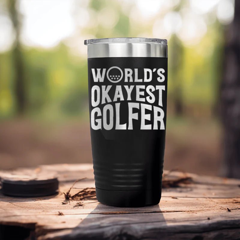 20oz stainless steel golf tumbler with double-wall insulation and fade-proof laser-etched design.