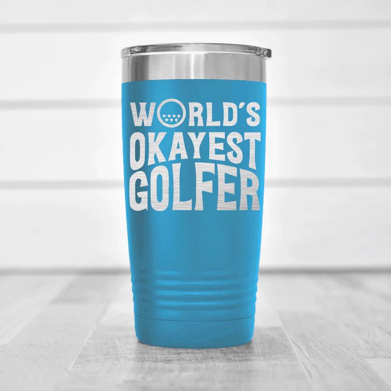 20oz stainless steel golf tumbler with double-wall insulation and fade-proof laser-etched design.