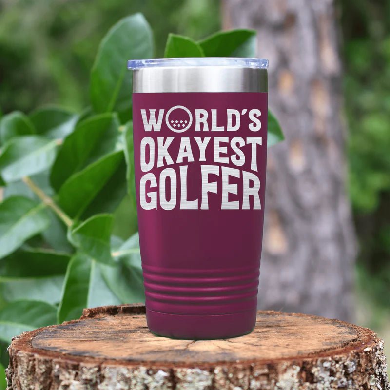 20oz stainless steel golf tumbler with double-wall insulation and fade-proof laser-etched design.