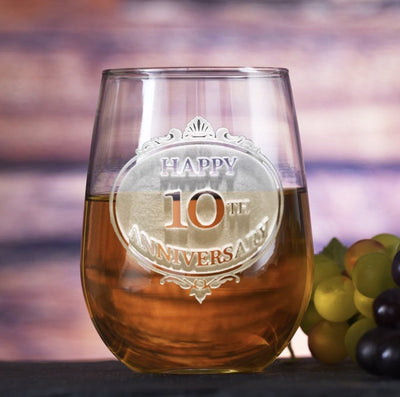 10th Anniversary Wine Glass - Drinkware - GroomsDay