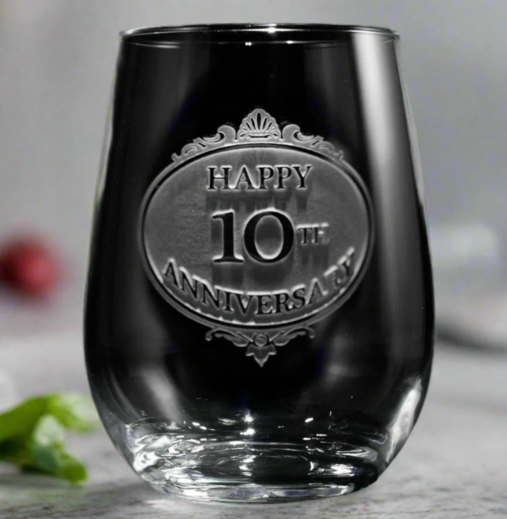 10th Anniversary Wine Glass Stemless