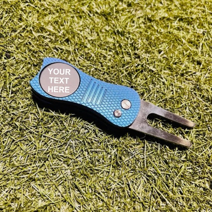 Side Angle of Blue Switchblade Divot Tool