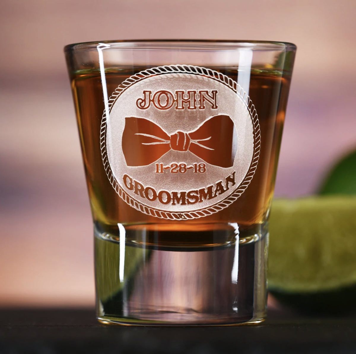 Custom Bowtie Groomsman Shot Glass Shot Glasses