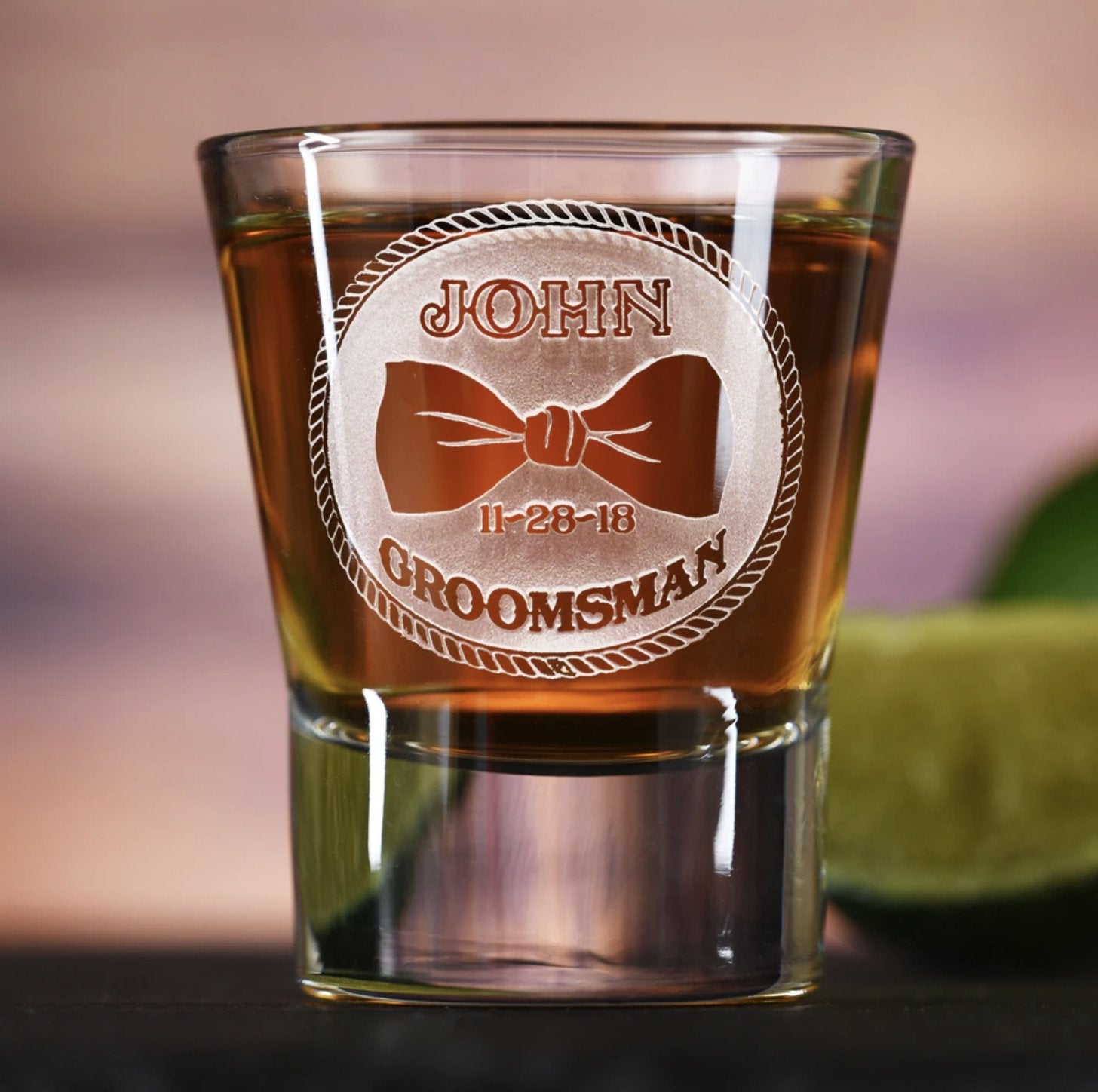 Custom Bowtie Groomsman Shot Glass Shot Glasses Name Date 