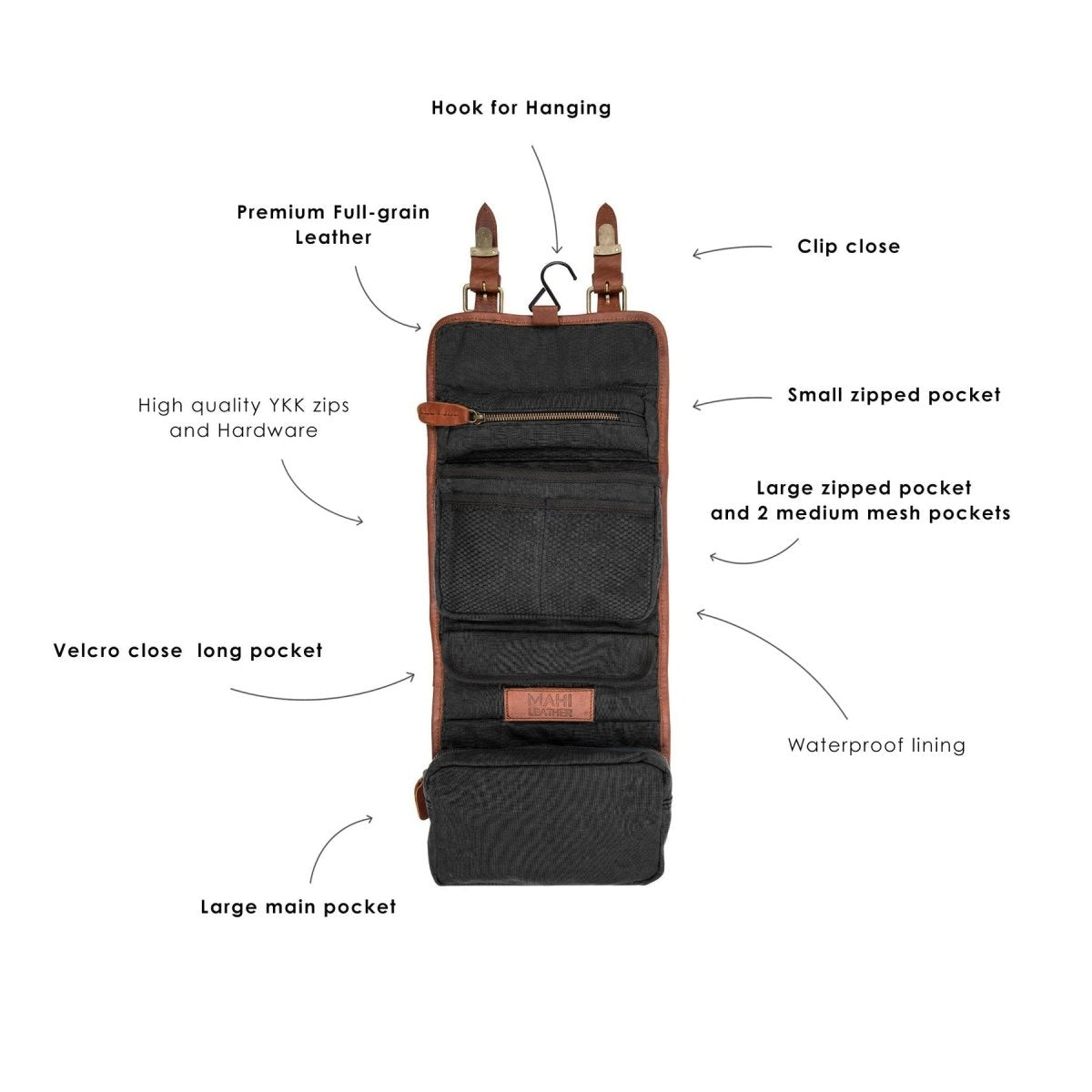 The Harvard Hanging Wash Bag - Dopp Kit - GroomsDay
