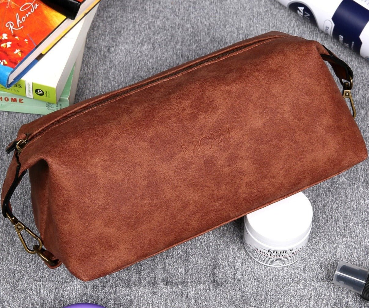 Personalized Brown Vegan Leather Dopp Kitt 
