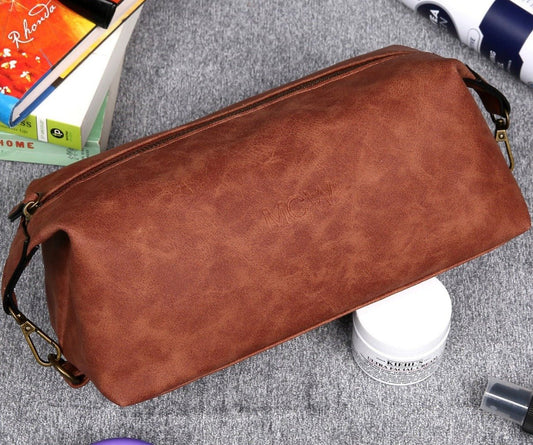 Personalized Brown Vegan Leather Dopp Kitt 